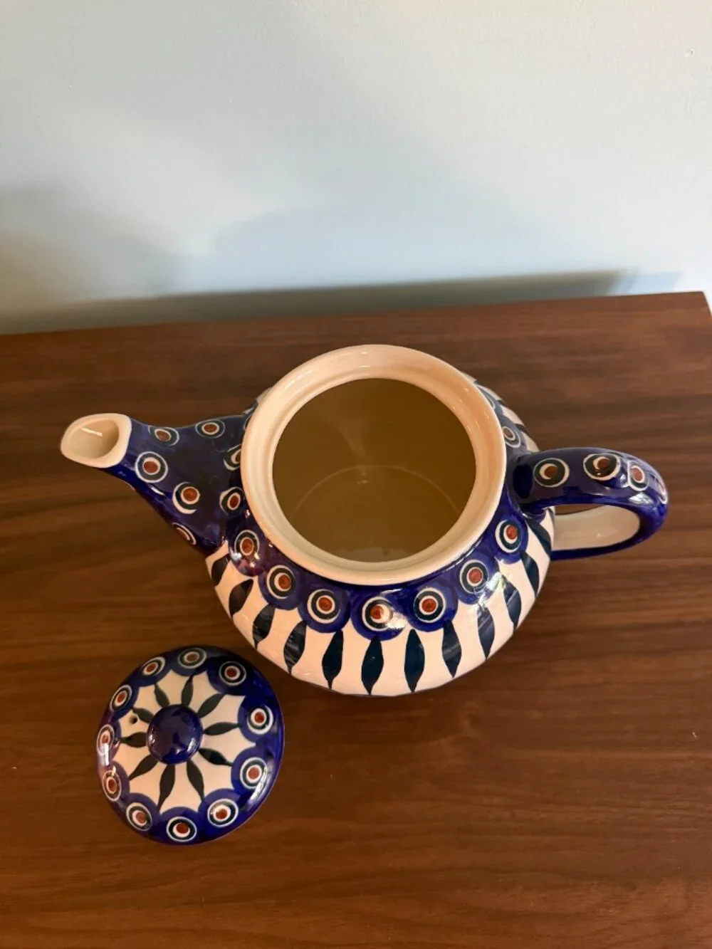 Boleslawiec Polish Pottery Teapot - Painted Peacock Pattern - FREE Shipping